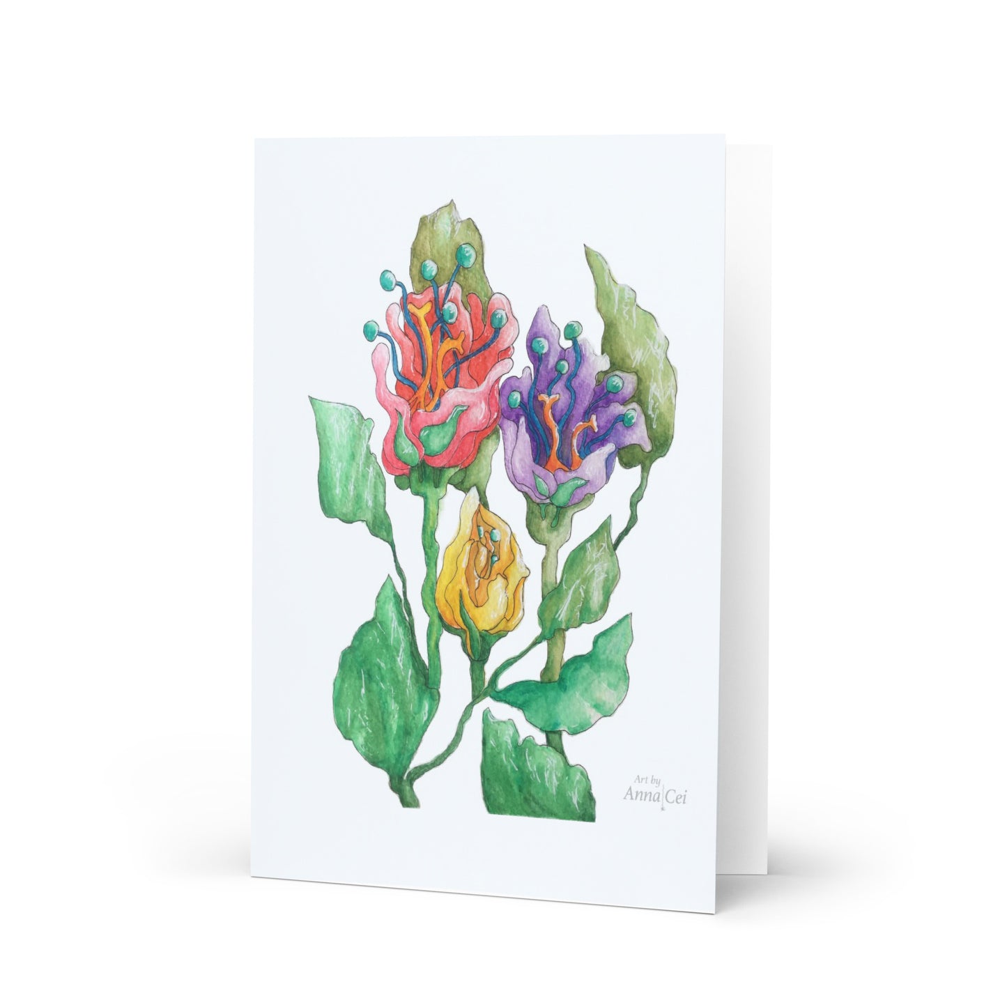 Three fantasy Flowers - Folded Art Card