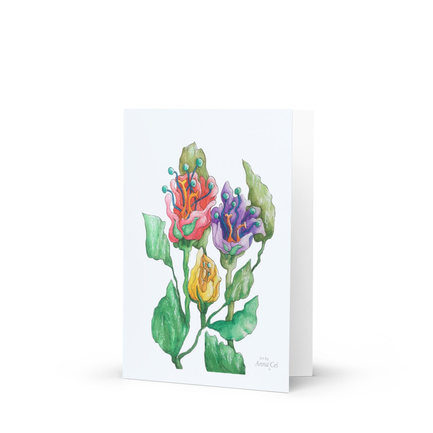 Three fantasy Flowers - Folded Art Card